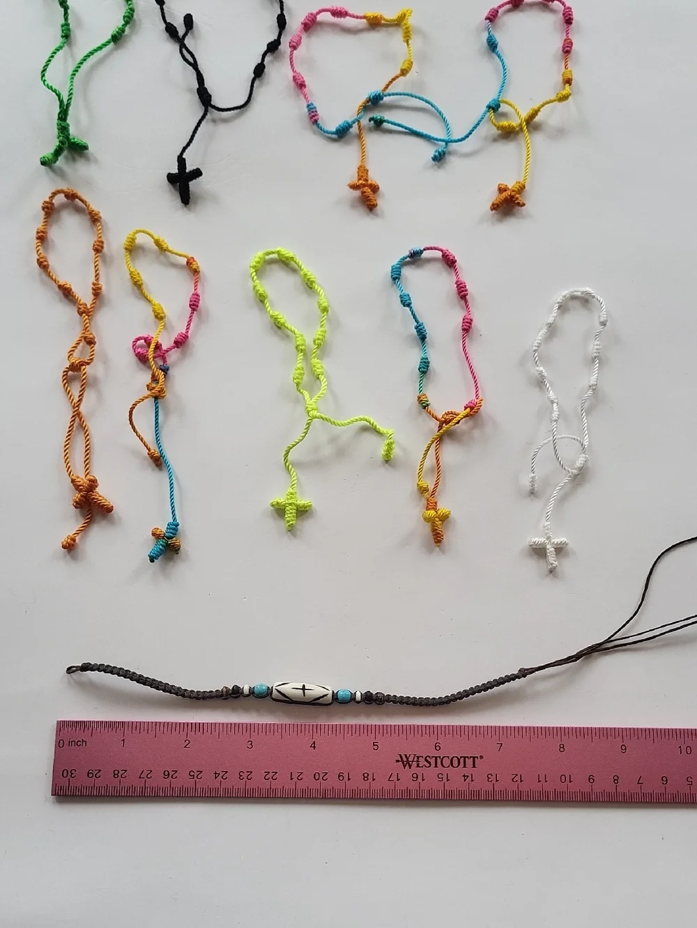 Knotted Cord Rosary Cross Prayer Bracelets Lot of 10